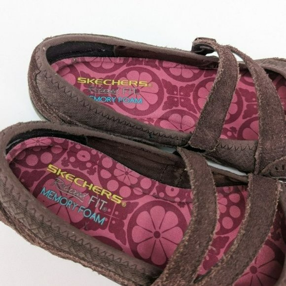 Skechers Relaxed Fit Strappy Shoe 7 Brown Suede Breathe Easy Stretch Memory Foam - Picture 3 of 13